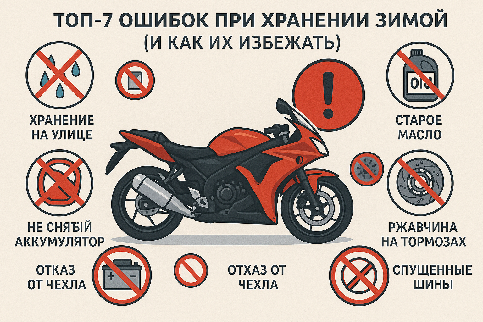 Ошибки при зимнем хранении мотоцикла